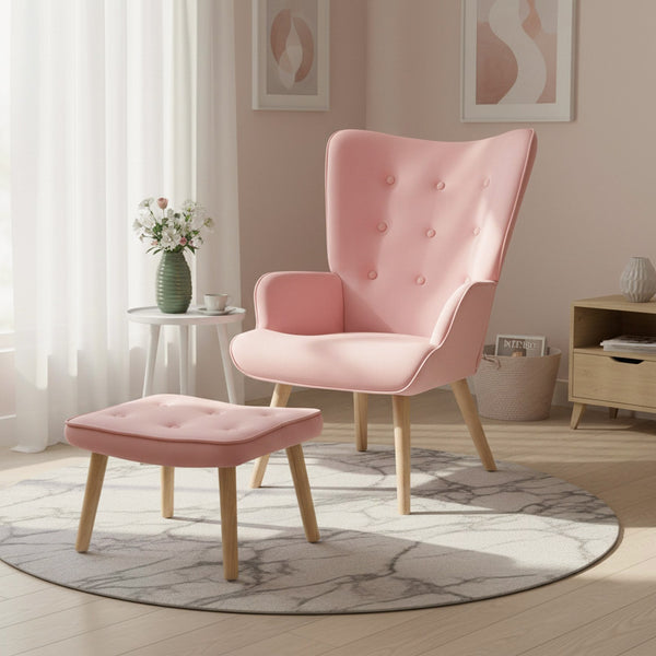 Olivia Armchair with Ottoman - Pink