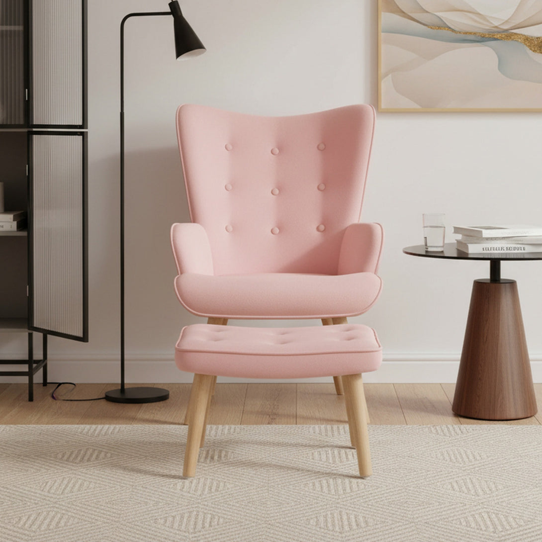 Olivia Armchair with Ottoman - Pink
