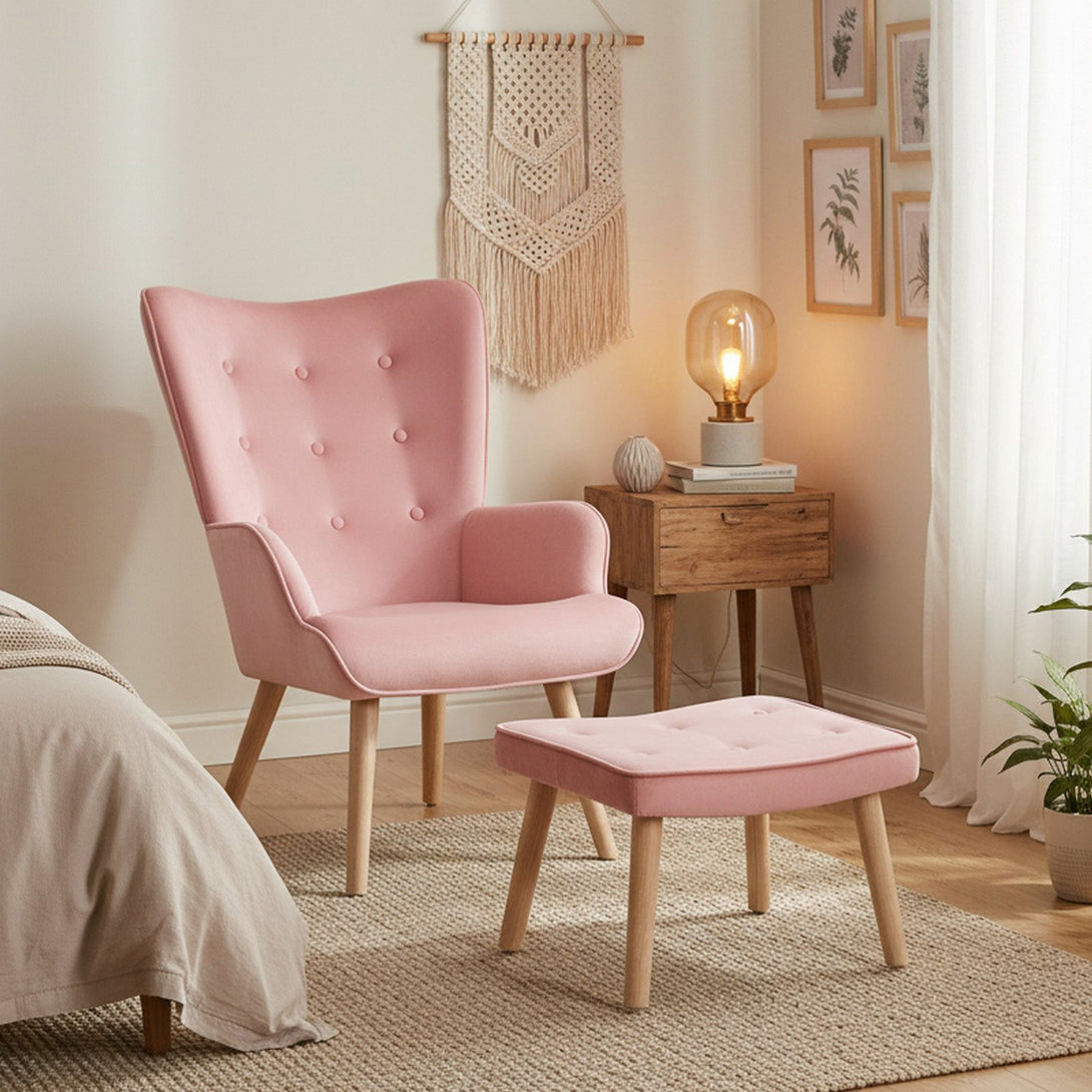 Olivia Armchair with Ottoman - Pink