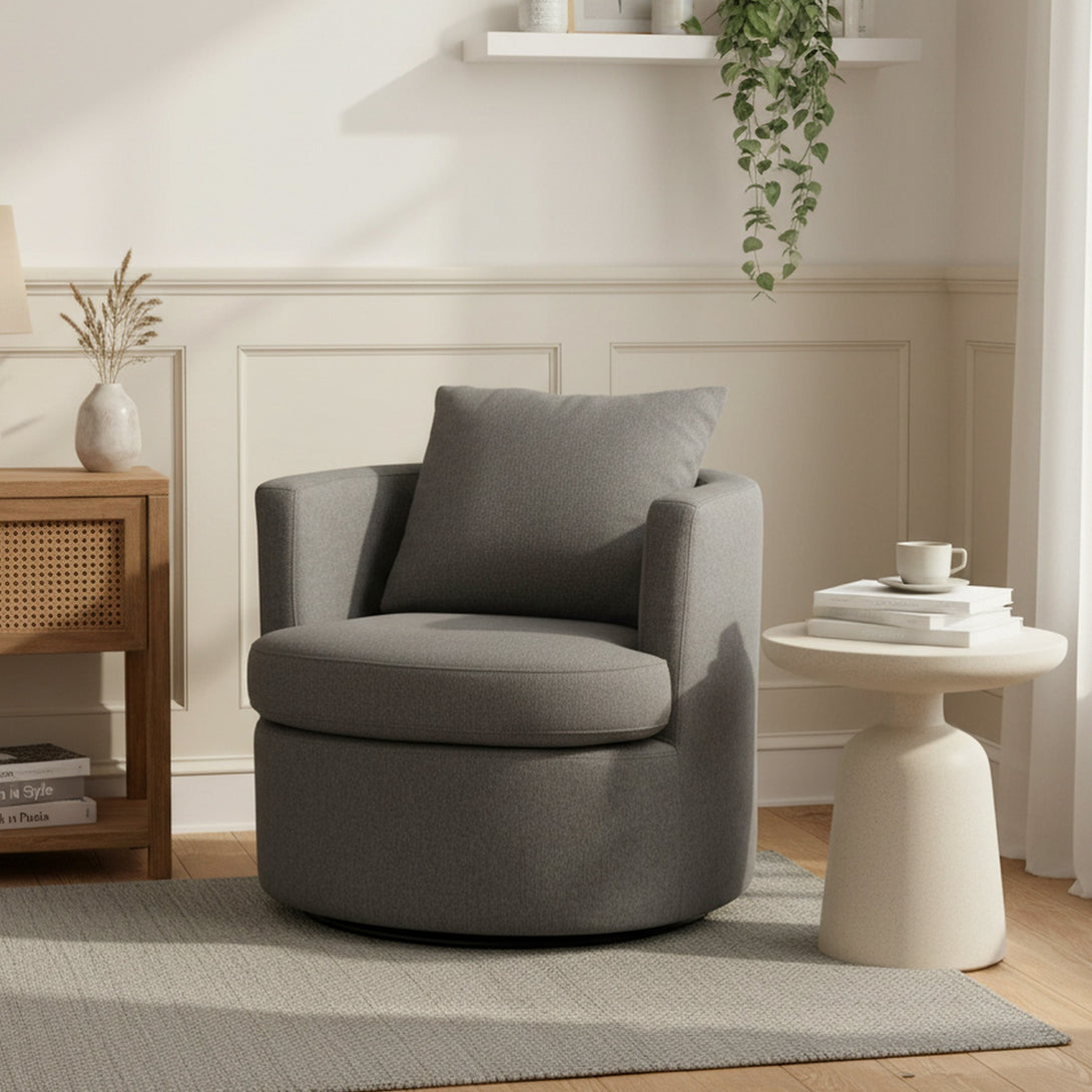 Luva Linen Swivel Sofa Chair - Dark Grey