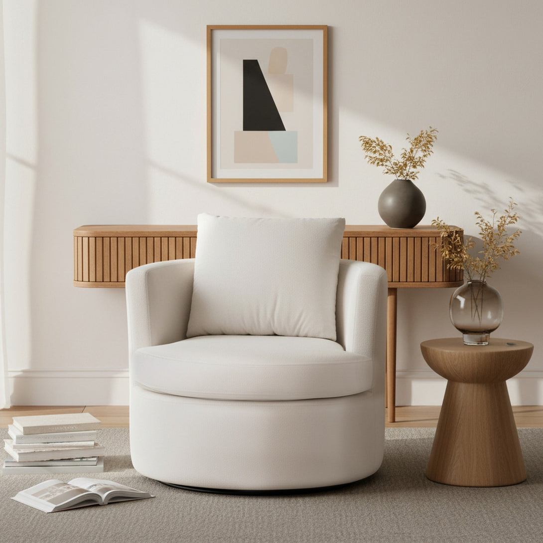 Luva Velvet Swivel Sofa Chair - Cream