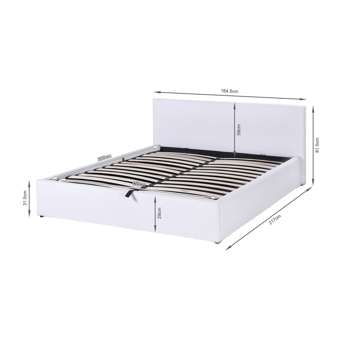 Belo Boucle Queen Gas Lift Bed - White | Treasurebox NZ