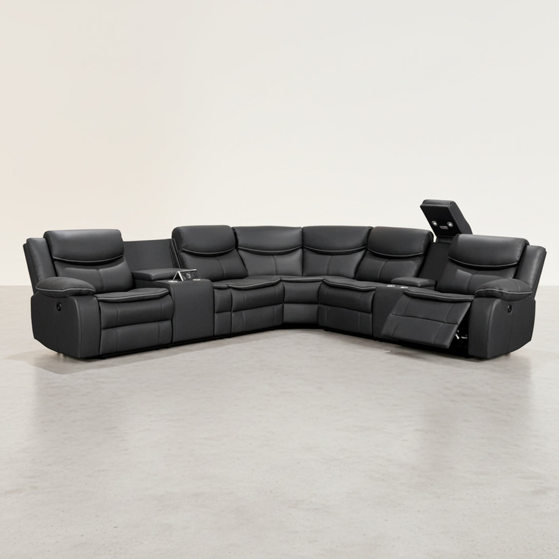 Mandan Electric Recliner Corner Sofa - Black