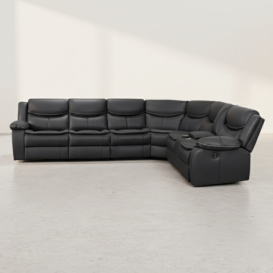 Mandan Electric Recliner Corner Sofa - Black
