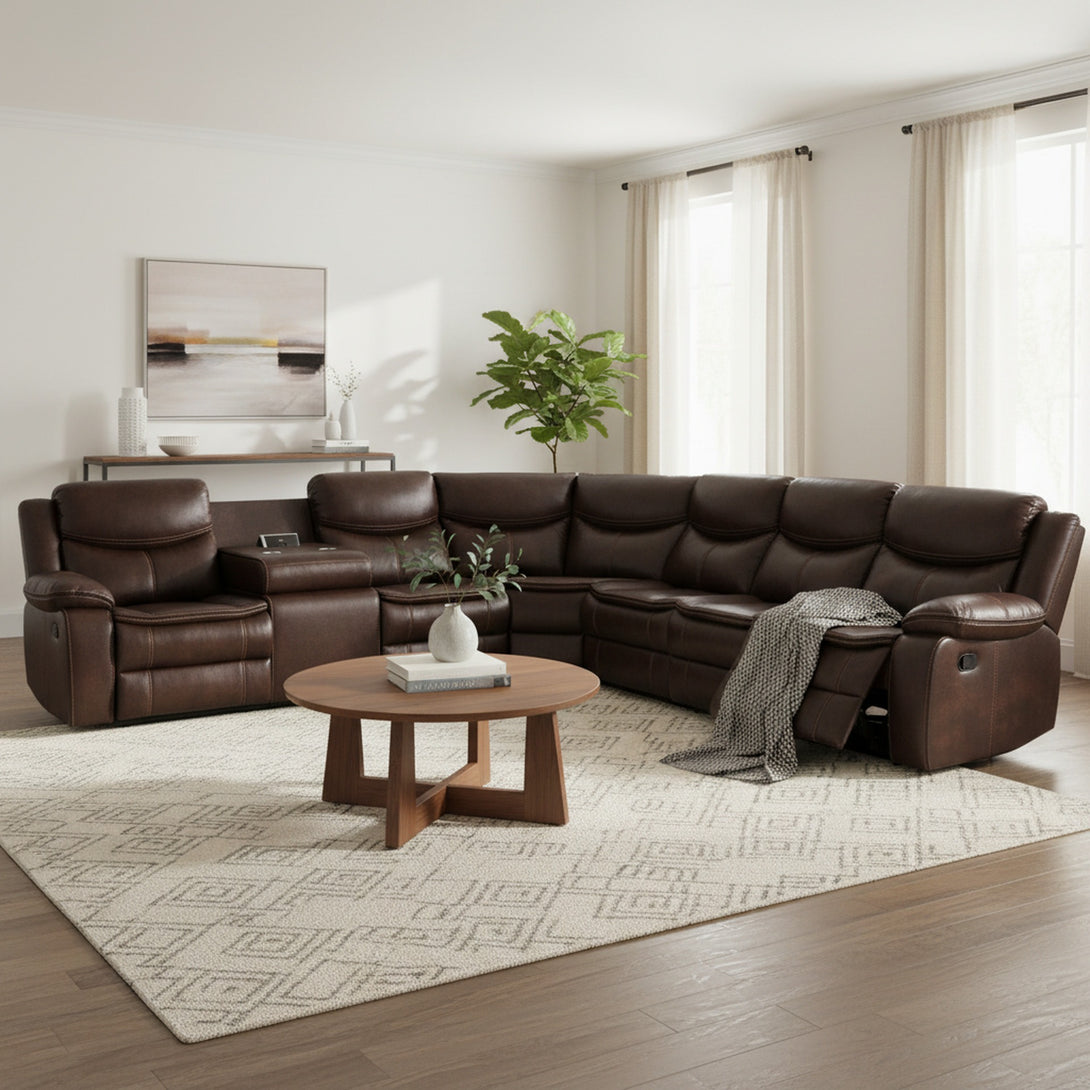Mandan Manual Recliner Corner Sofa - Brown