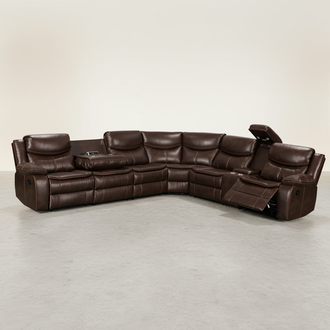 Mandan Manual Recliner Corner Sofa - Brown