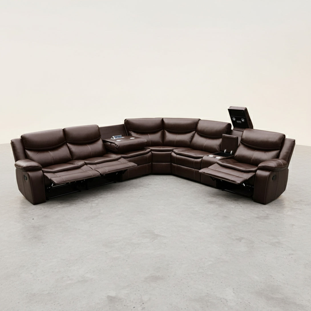 Mandan Manual Recliner Corner Sofa - Brown