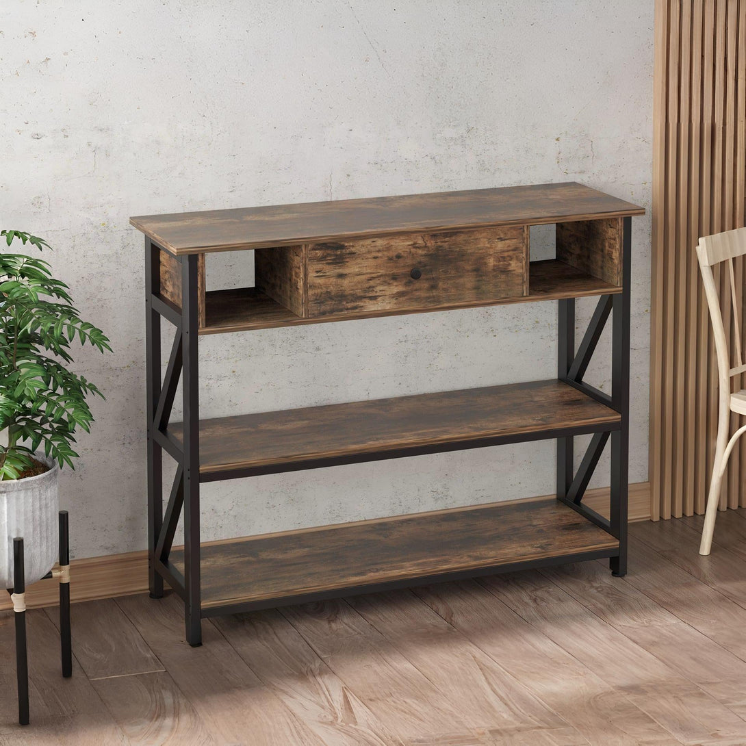 Atlas 1m Console Table with Drawer - Rustic Brown – Treasurebox