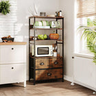 Whitby 4 Tier Storage Shelf with Drawers - Rustic Brown