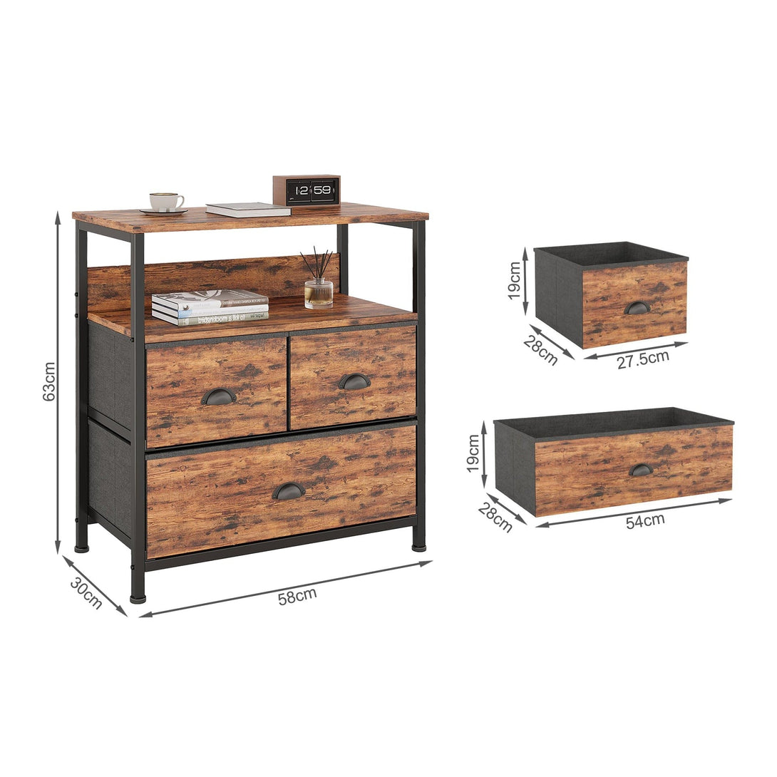 Whitby 2 Tier Storage Shelf with Drawers - Rustic Brown – Treasurebox