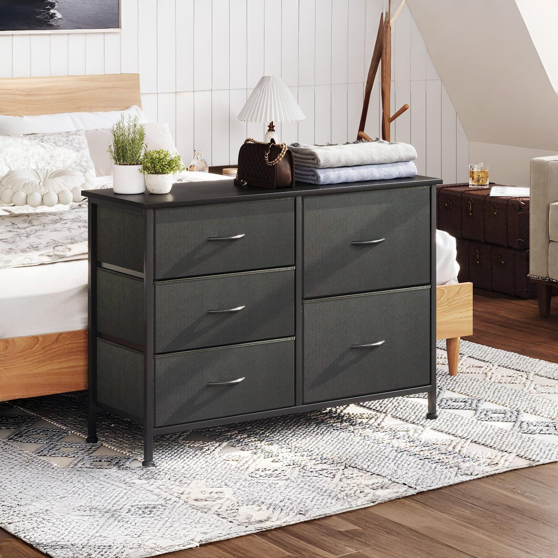 Hailey 5 Drawers Lowboy - Black | Stylish Storage Solution – Treasurebox