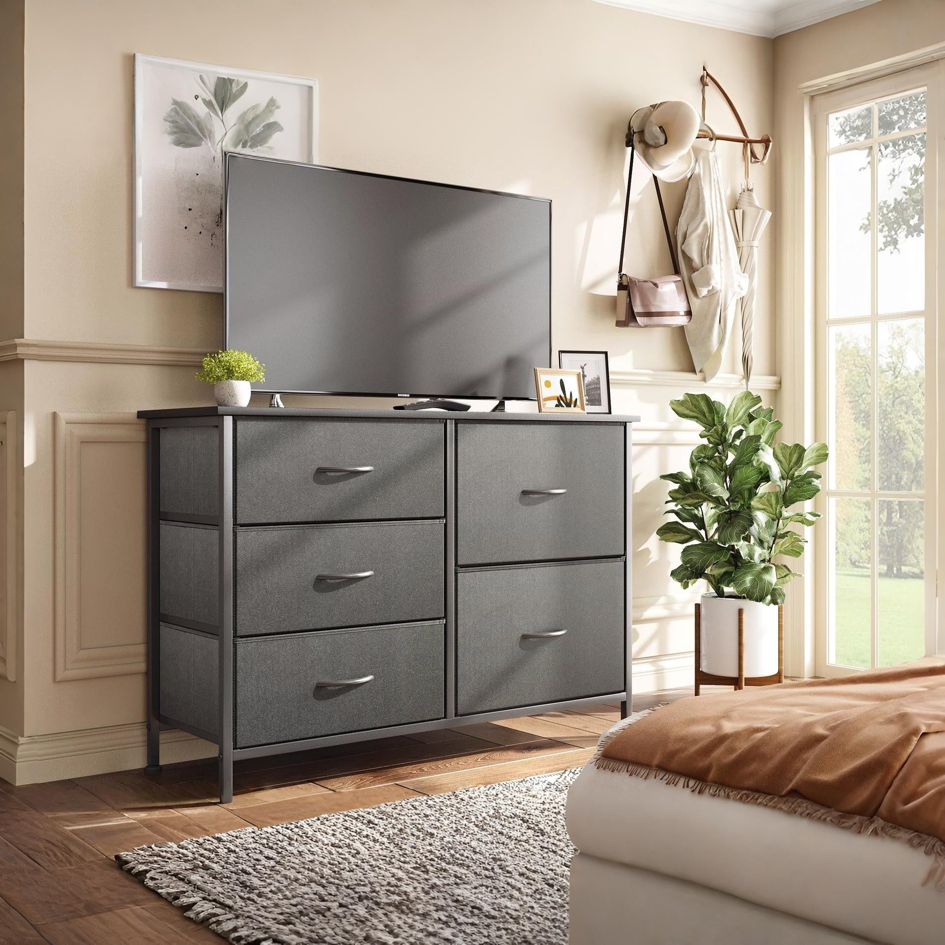 Hailey 5 Drawers Lowboy - Black | Stylish Storage Solution – Treasurebox