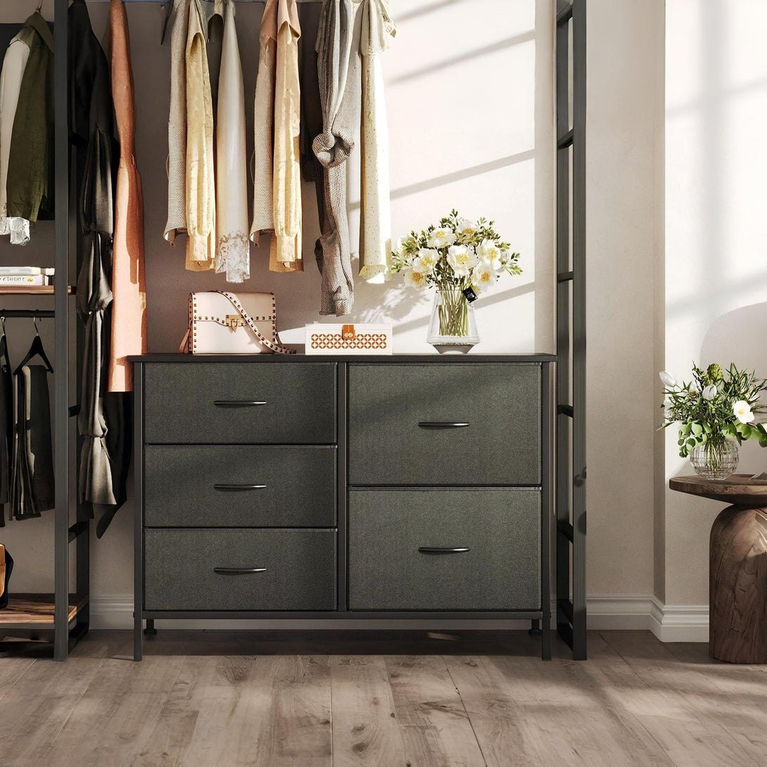 Hailey 5 Drawers Lowboy - Black | Stylish Storage Solution – Treasurebox