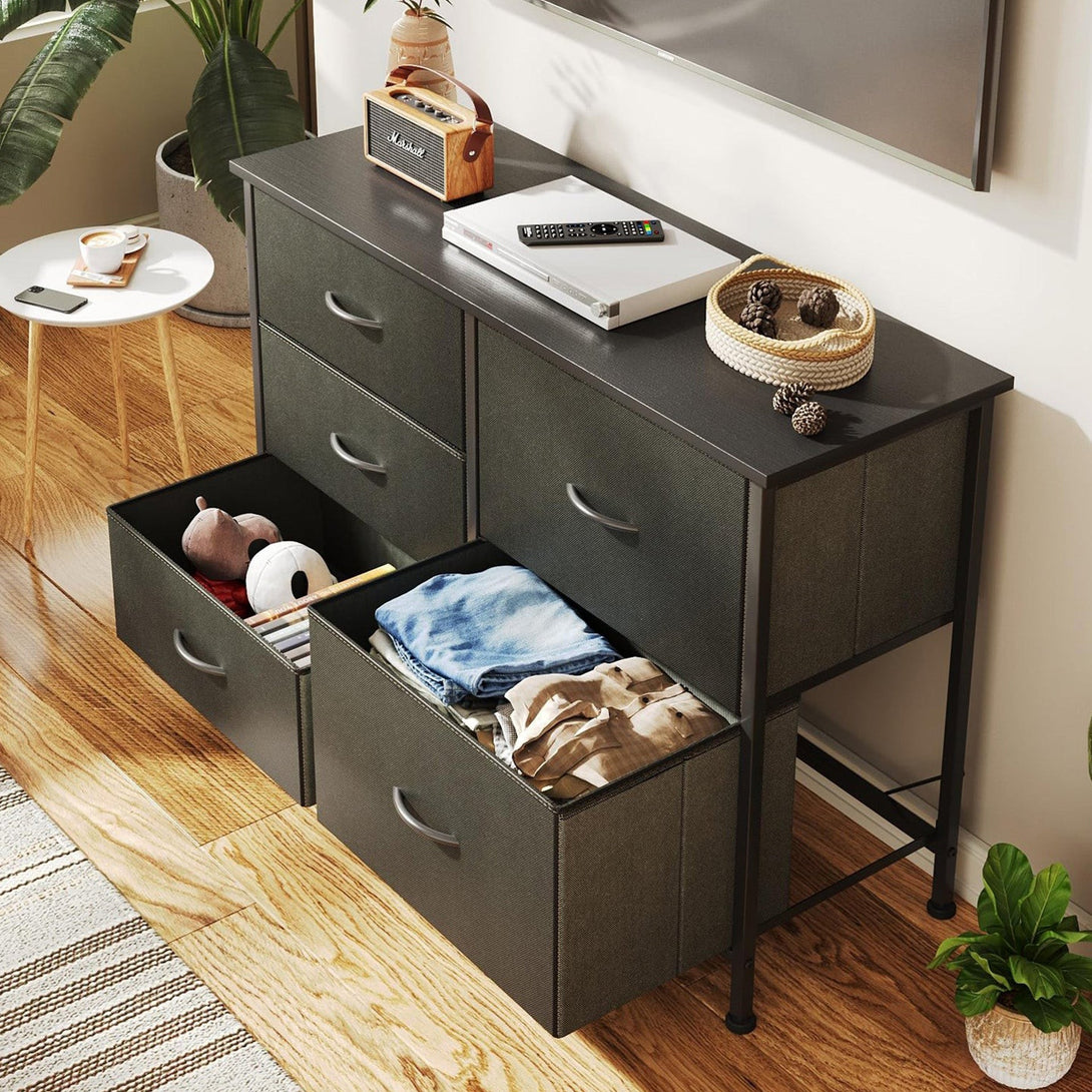 Hailey 5 Drawers Lowboy - Black | Stylish Storage Solution – Treasurebox