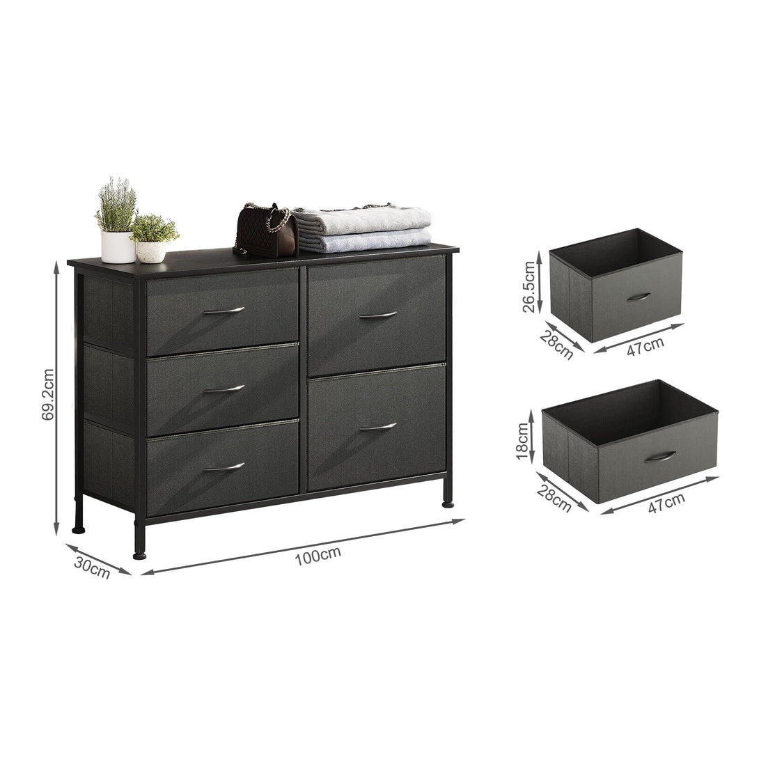Hailey 5 Drawers Lowboy - Black | Stylish Storage Solution – Treasurebox