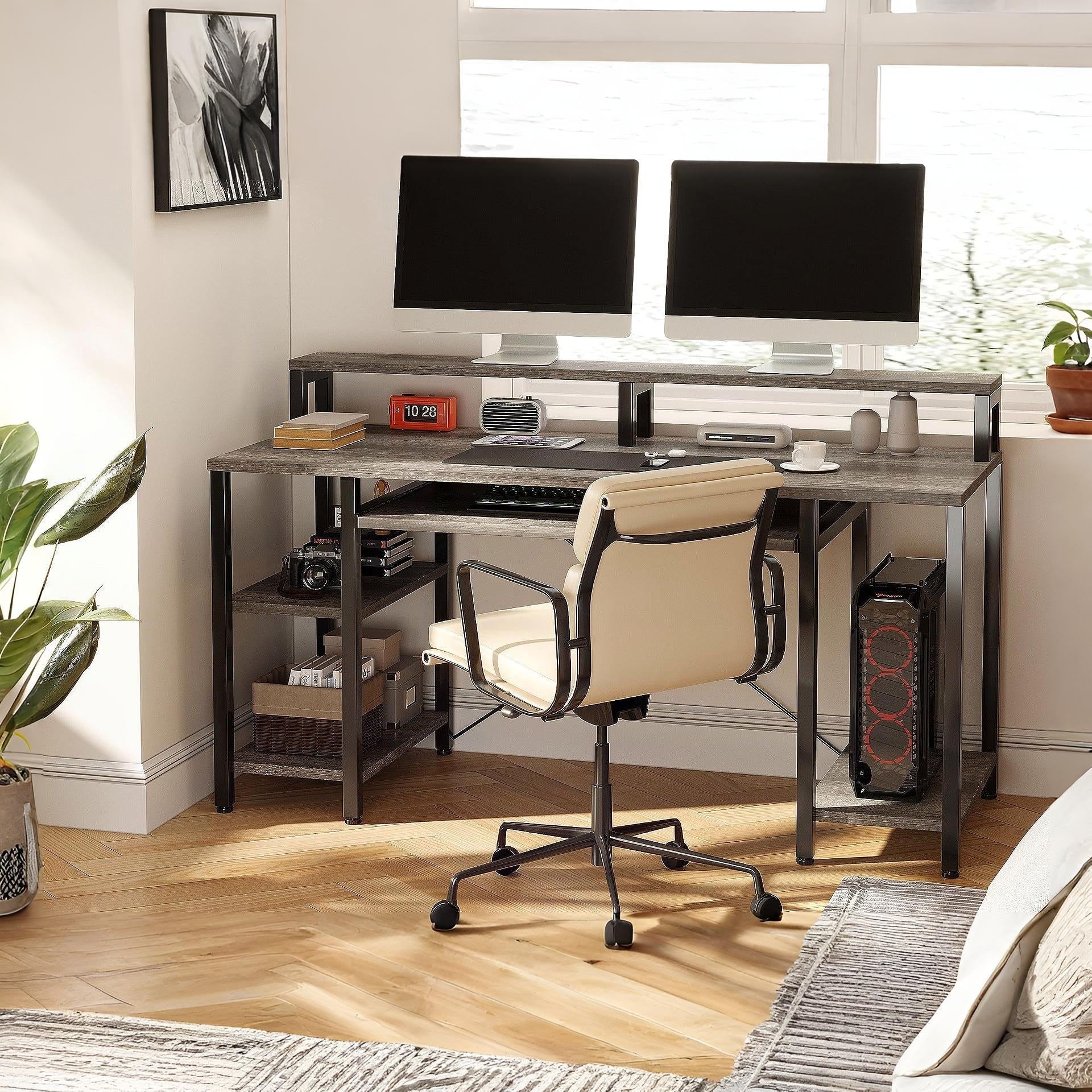 Tyler 120cm Computer Desk with Bookshelf - Grey Oak – Treasurebox