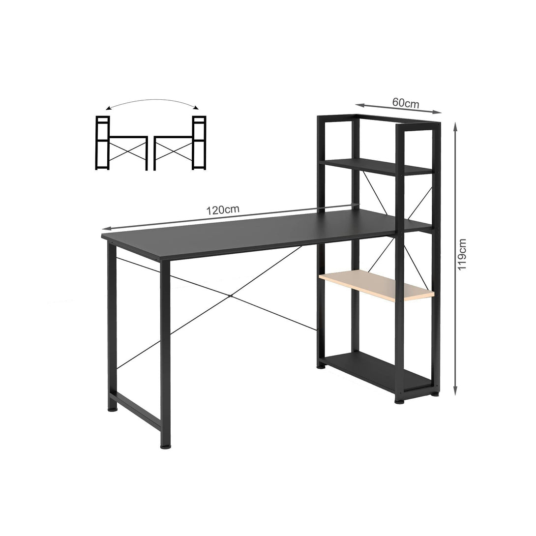 Kevin 120cm Computer Desk with Bookshelf - Black – Treasurebox