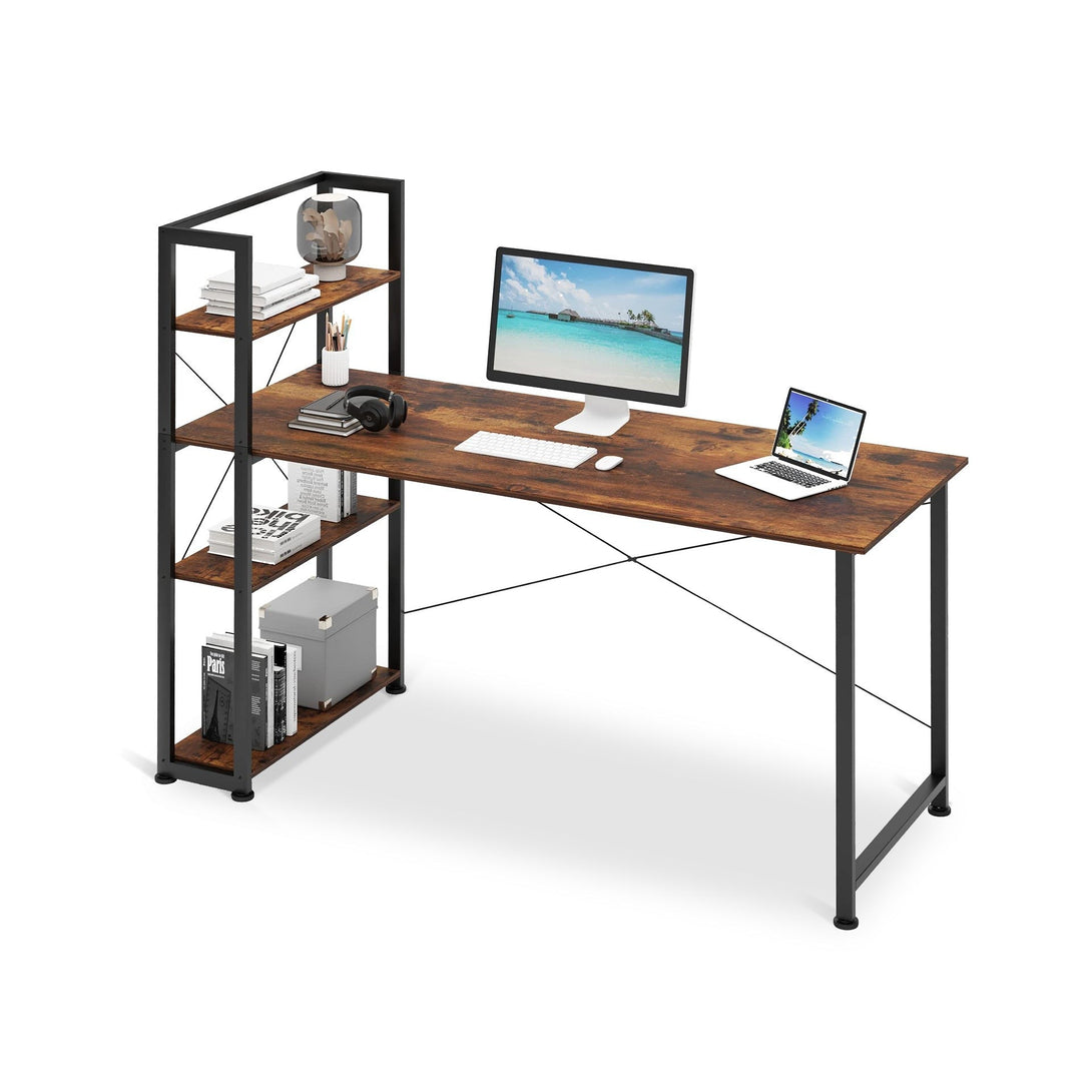 Kevin 160cm Computer Desk with Bookshelf - Rustic Brown – Treasurebox