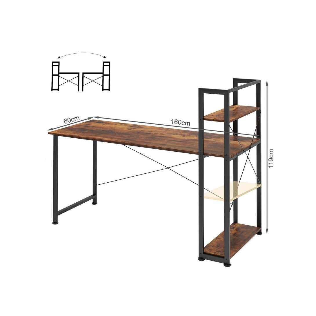 Kevin 160cm Computer Desk with Bookshelf - Rustic Brown – Treasurebox
