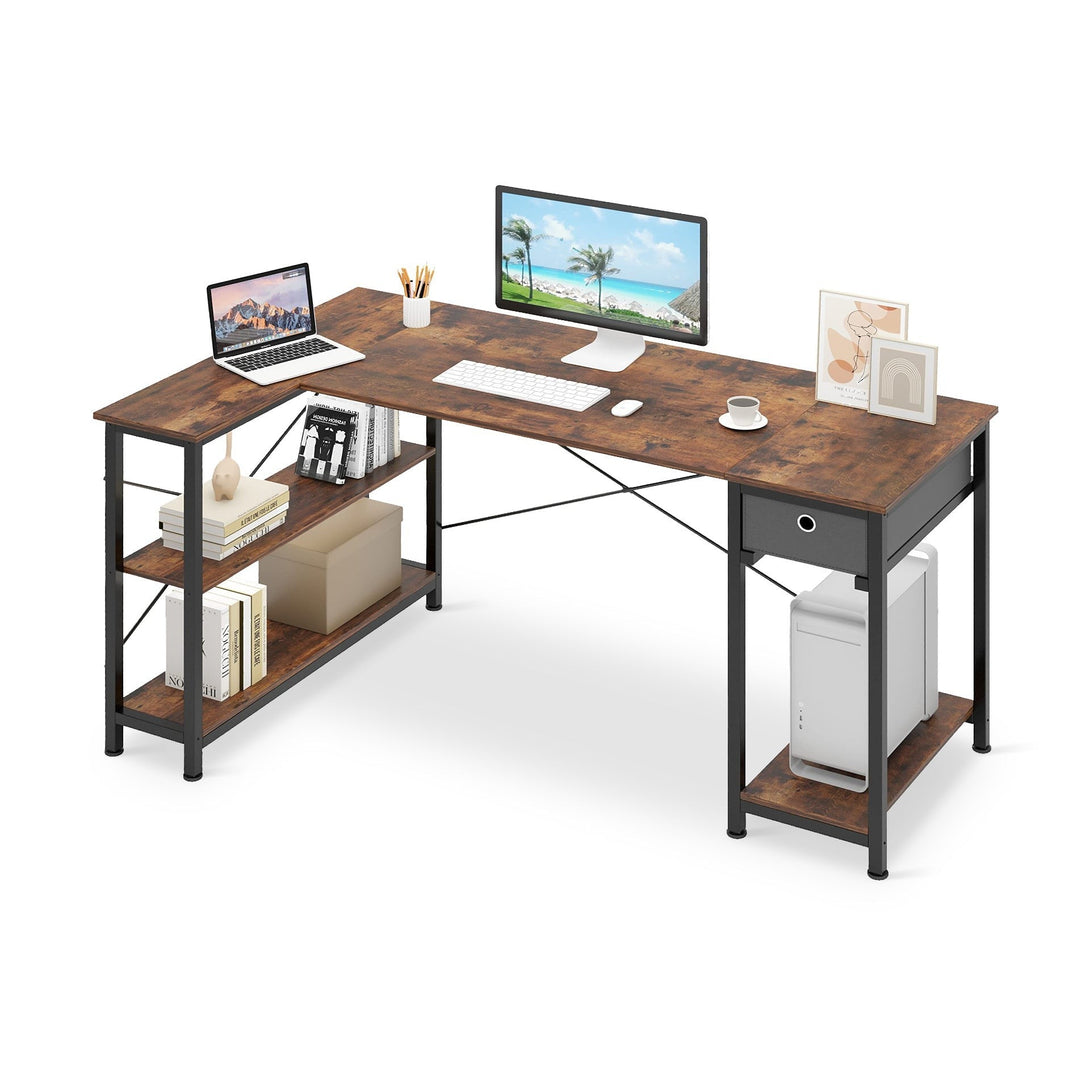 Simon Computer Corner Desk with Bookshelf - Rustic Brown – Treasurebox