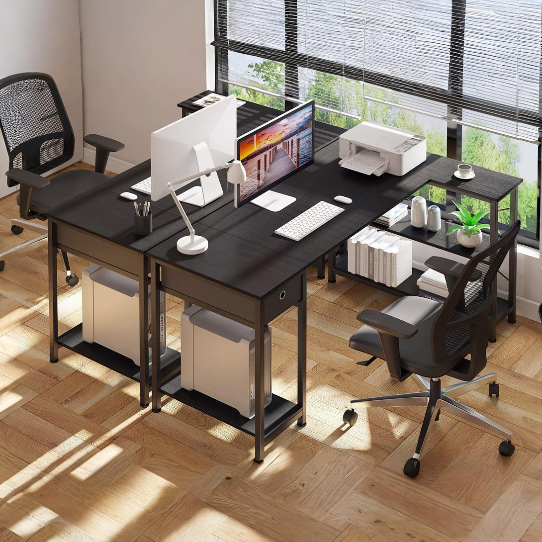 Simon Computer Corner Desk with Bookshelf - Black – Treasurebox
