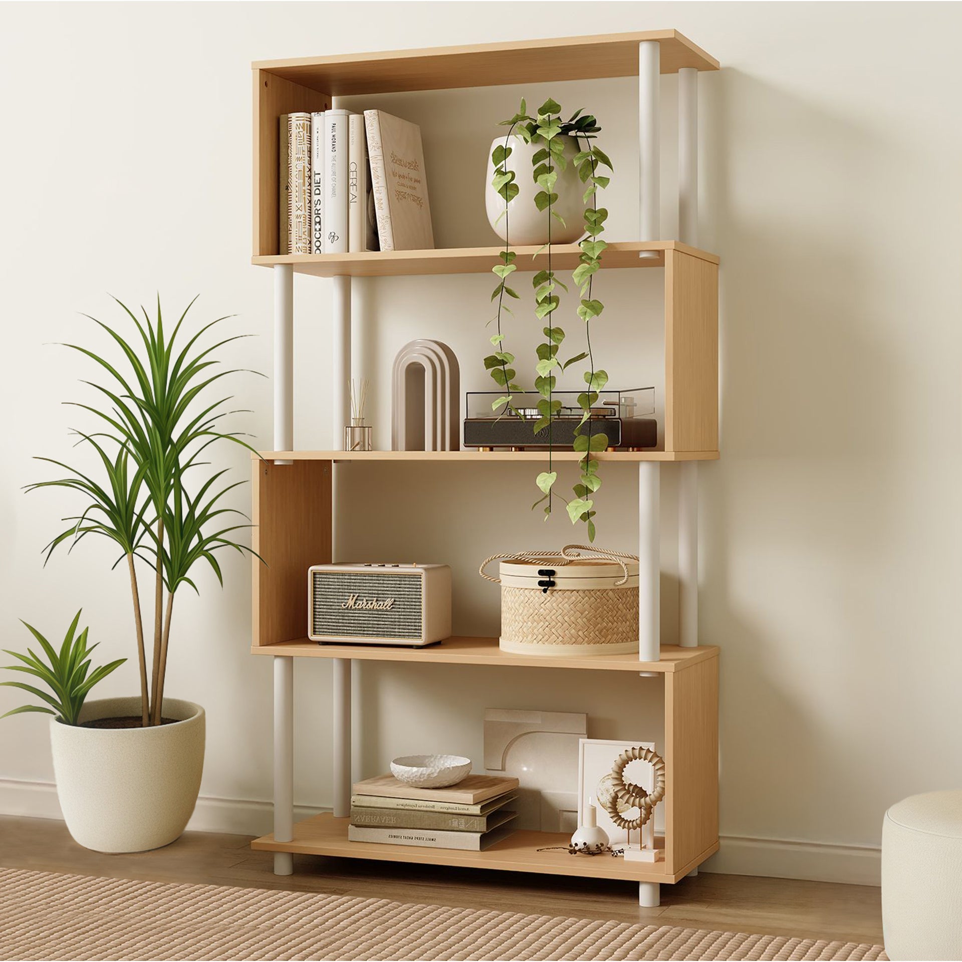 Petone 5 Tier Flexi Storage Rack - Maple + White – Treasurebox