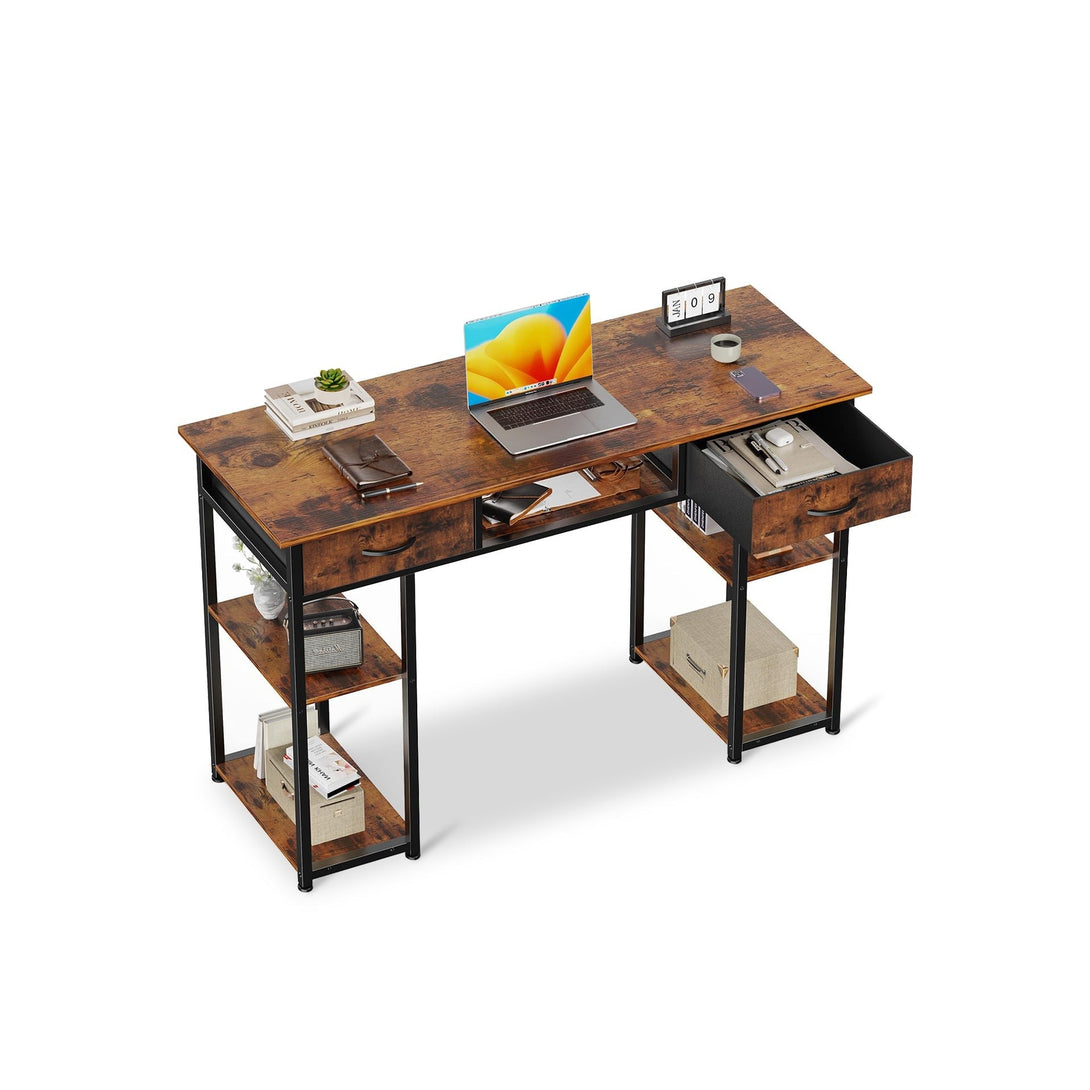 Richard 120m Computer Desk With Bookshelf - Rustic Brown – Treasurebox