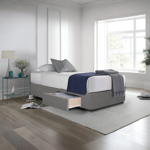 CHARLES Fabric Single Bed Base 2 Drawers - GREY