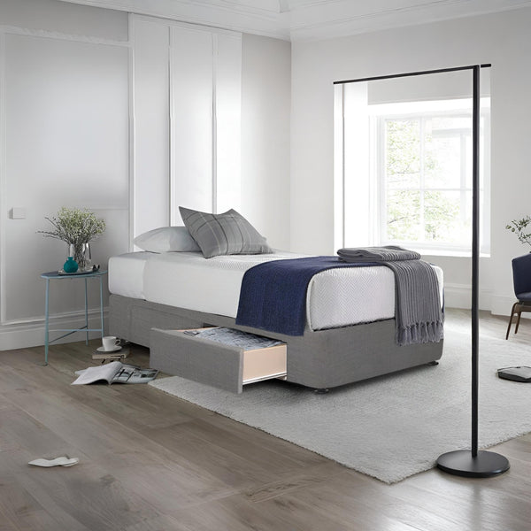 CHARLES Fabric King Single Bed Base 2 Drawers - GREY