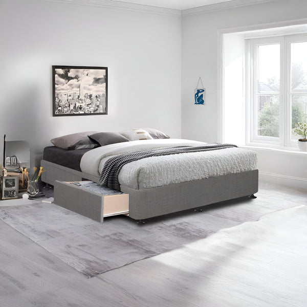 CHARLES Fabric Queen Bed Base 4 Drawers - GREY