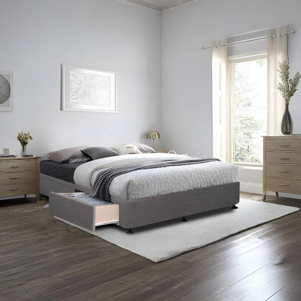 CHARLES Fabric Double Bed Base 4 Drawers - SLATE