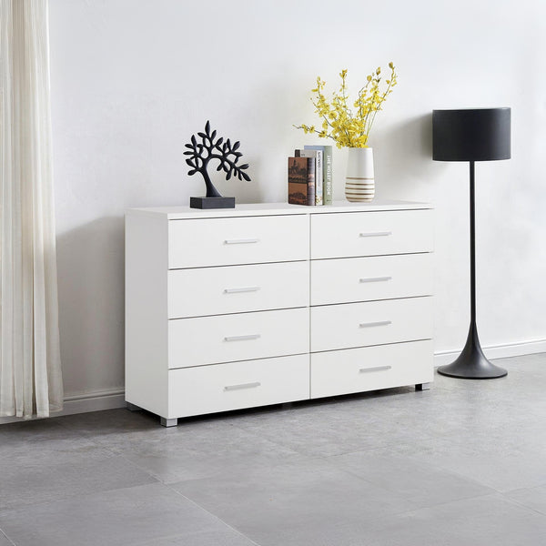 GARRETT Low Boy 8 Drawer Chest Dresser - WHITE