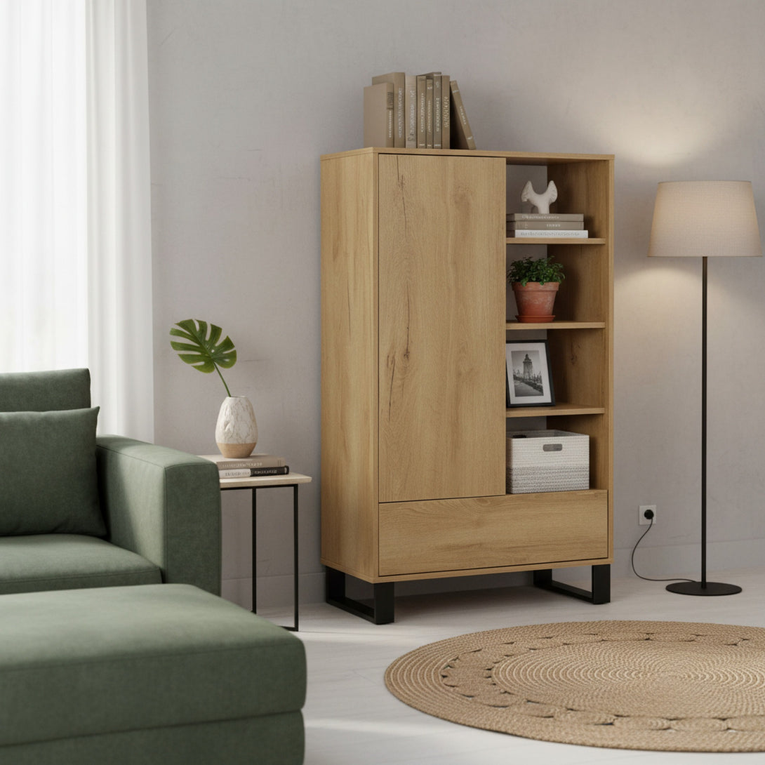 Frohna Bookshelf Cabinet with Drawer - Oak