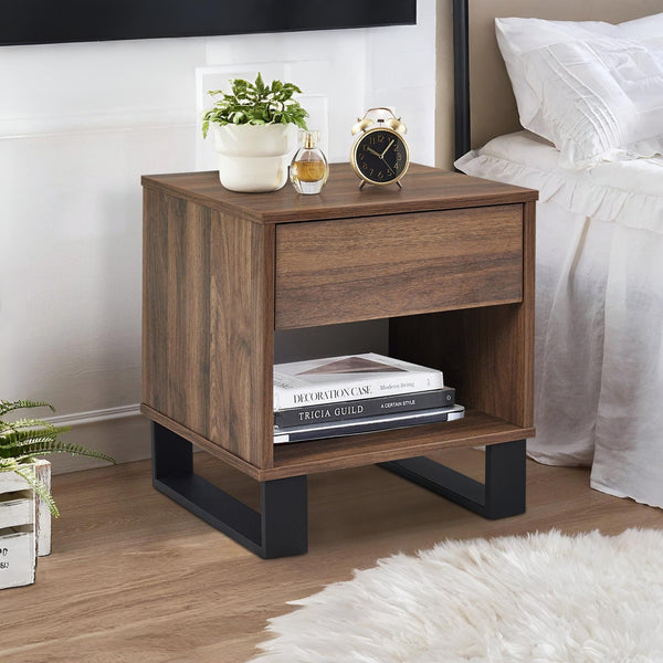 Frohna Wooden Bedside Table Nightstand - Walnut