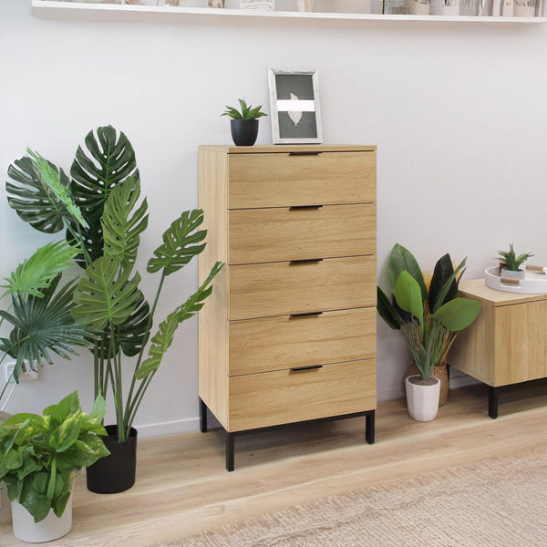 Ocala Tallboy 5 Drawer Chest Dresser - Oak