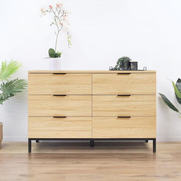 Ocala Low Boy 6 Drawer Chest Dresser - Oak