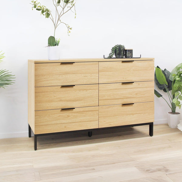 Ocala Low Boy 6 Drawer Chest Dresser - Oak