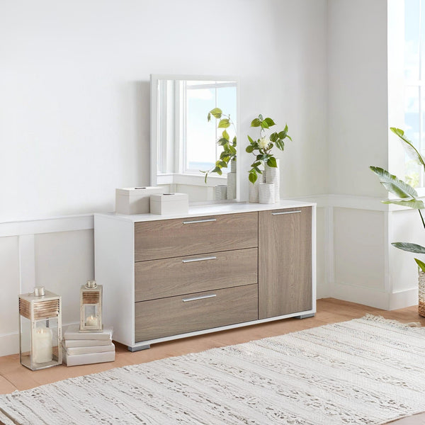Waipoua 4 Drawer Low Boy with Mirror- Grey Oak