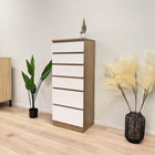 Harris 6 Drawer Tallboy with Mirror - Oak + White