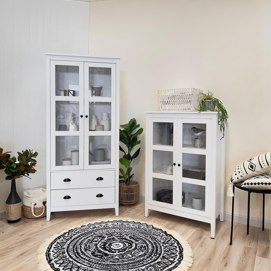Congo Display Cabinet with 2 Drawer - White