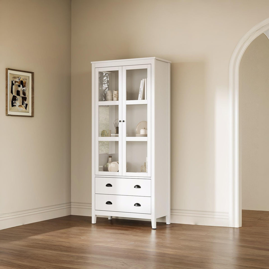 Congo Display Cabinet with 2 Drawer - White