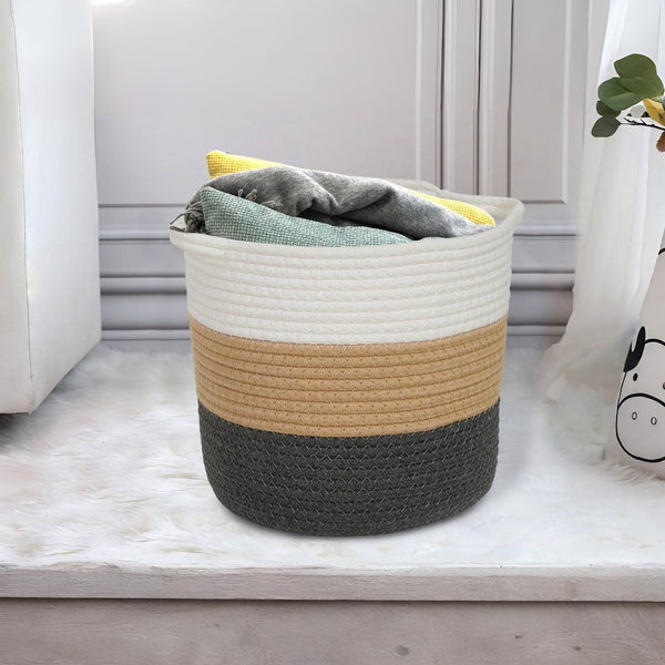 Cotton Rope Basket - White + Black