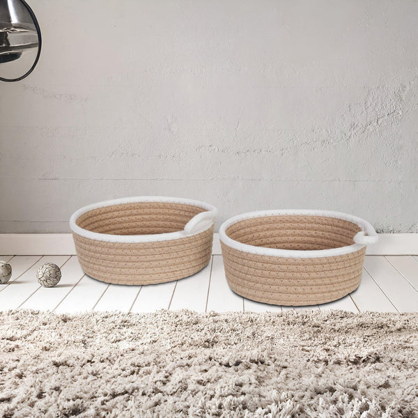 Cotton Rope Basket -Set of 2 - Khaki