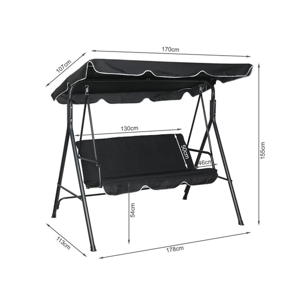 Outdoor Patio Garden 3 Seater Swing Seat Chair - Black