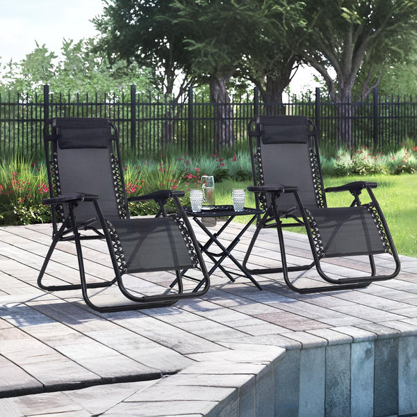 Outdoor Camping Chair Sun Lounger - Set of 2 - Black