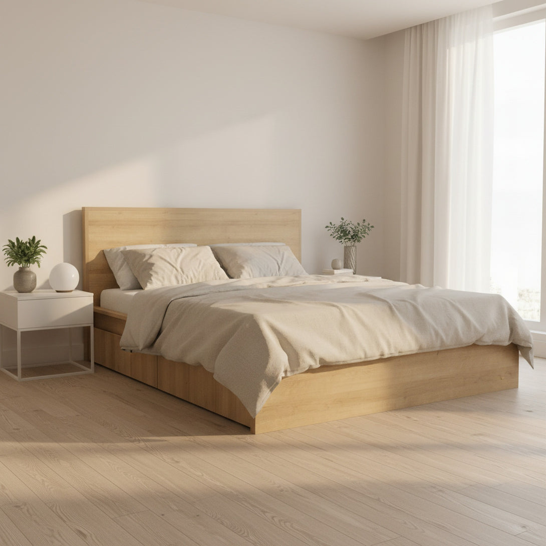 Harris Super King Bed Frame with Storage - Oak