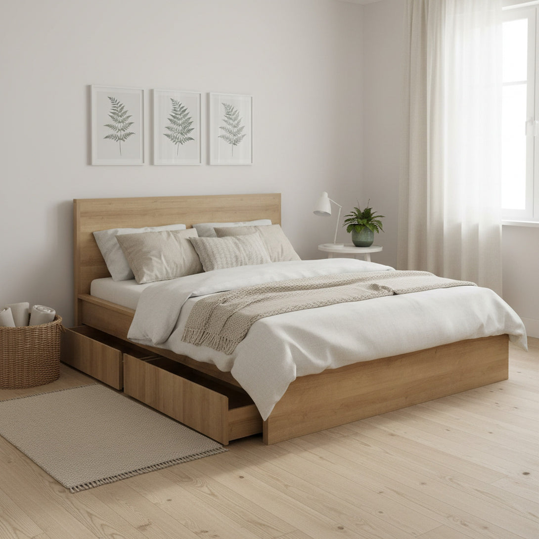 Harris Super King Bed Frame with Storage - Oak