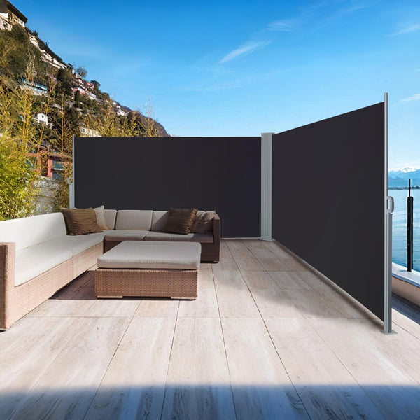 Toughout 1.8m x 3m Double Retractable Side Awning Screen Shade - Black