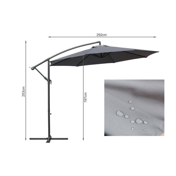 Toughout Kauri Outdoor Cantilever Umbrella 3m - Grey