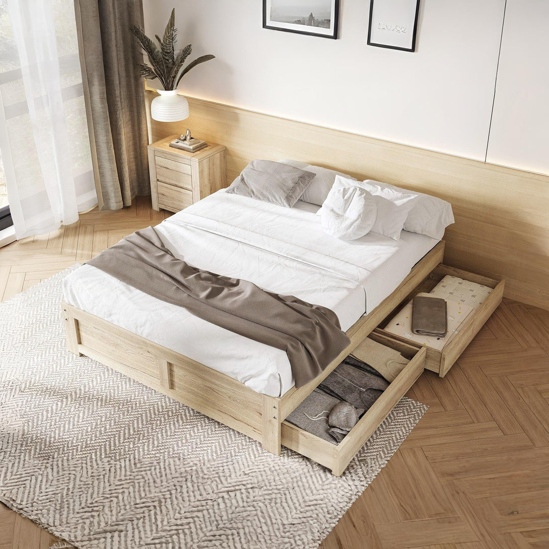 Borneo Queen Storage Bed - Oak